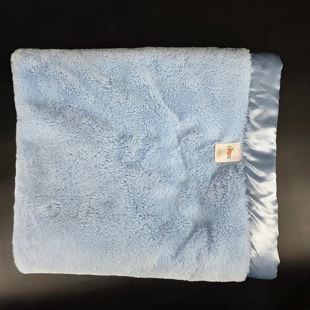 Circo Light Blue Plush Fleece Baby Blanket with Satin Trim Border Classic Cozy